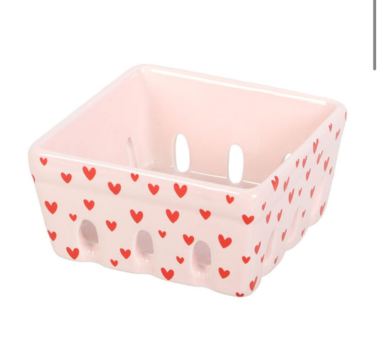 PINK HEART PRINT CERAMIC BERRY BASKET