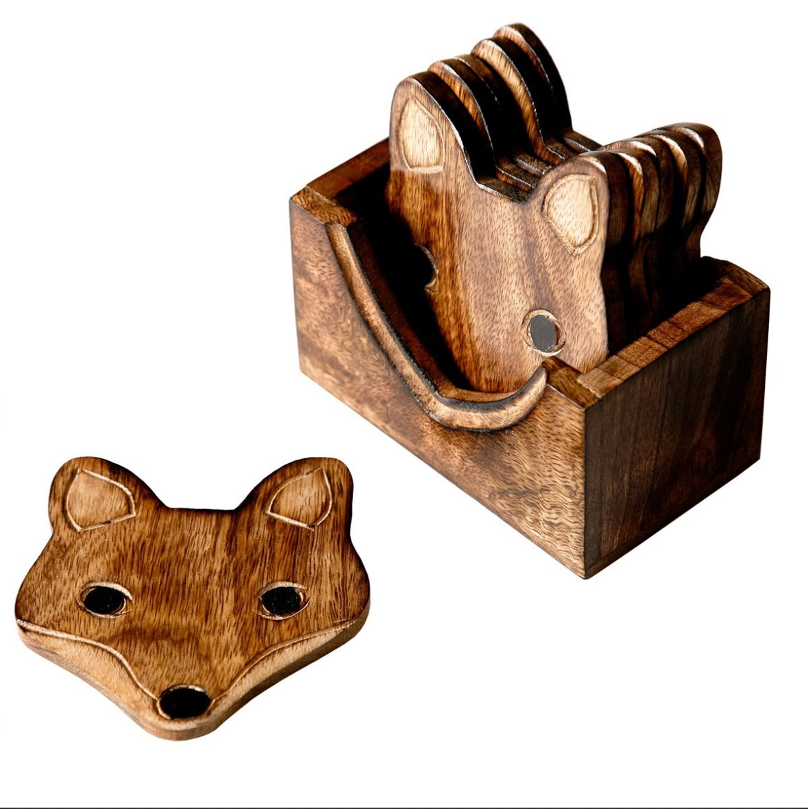 Houten onderzetters Fox - Set van 6